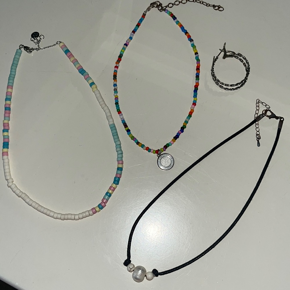 Necklace set with silver hoop earrings